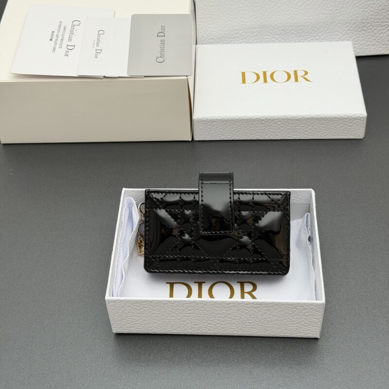 DIOR 【Lady Jasmine卡夹系列】型号：S0074   黑色漆皮牛皮腾格纹