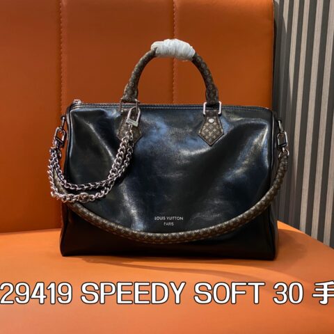 【原单精品】M29419黑色油蜡皮 全皮链条speedy枕头包