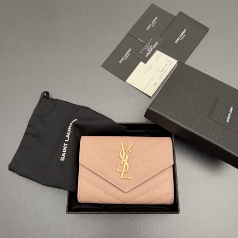 YSL MATELASSE短款粒面壓印皮革信封錢包 编号:414404 金色球纹/金扣