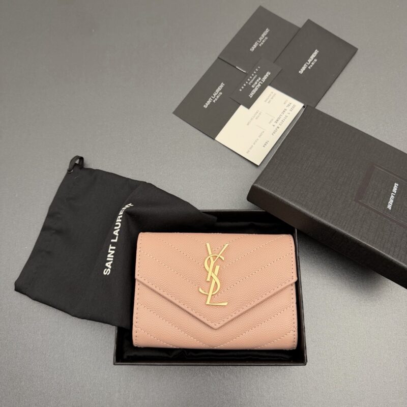 YSL MATELASSE短款粒面壓印皮革信封錢包 编号:414404 金色球纹/金扣