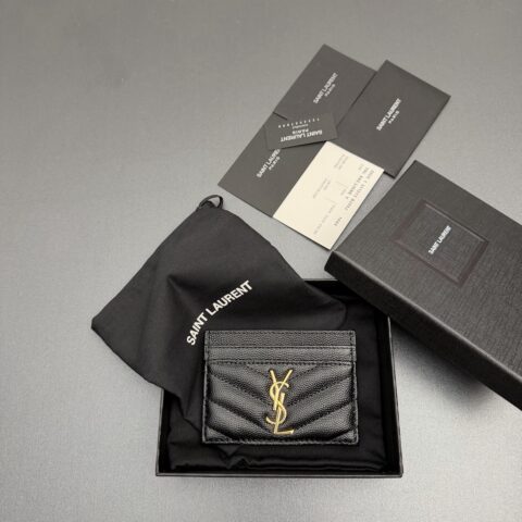YSL  MATELASSE粒面压花真皮卡包 编号:423291   黑色球纹/金扣