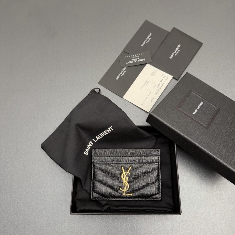 YSL  MATELASSE粒面压花真皮卡包 编号:423291   黑色球纹/金扣