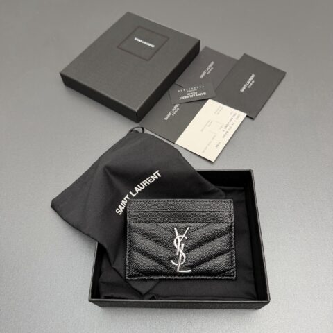 YSL MATELASSE粒面压花真皮卡包 编号:423291   黑色球纹/银扣