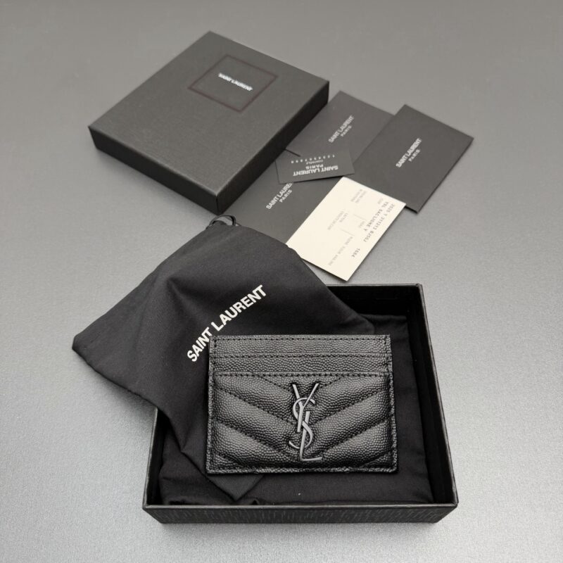 YSL MATELASSE粒面压花真皮卡包 编号:423291   黑色球纹/黑扣