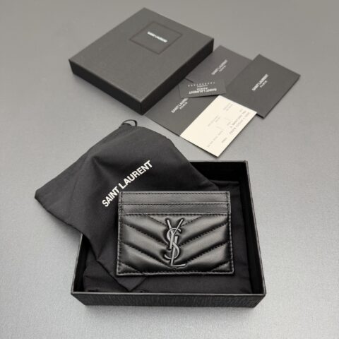 YSL MATELASSE羊皮革卡包 编号:423291 黑色羊皮/黑扣
