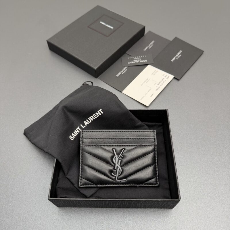 YSL MATELASSE羊皮革卡包 编号:423291 黑色羊皮/黑扣