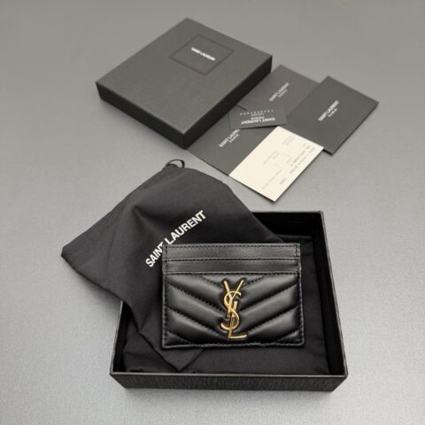 YSL MATELASSE羊皮革卡包 编号:423291 黑色羊皮/金扣