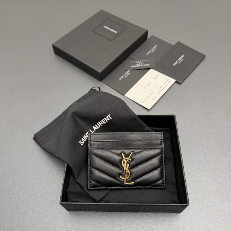 YSL MATELASSE羊皮革卡包 编号:423291 黑色羊皮/金扣