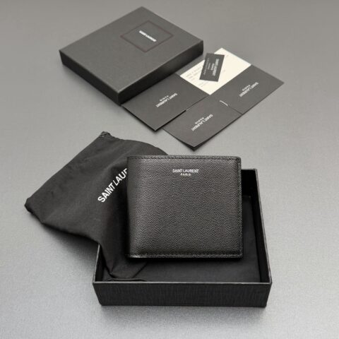 YSL LAURENT 横款粒面皮革钱包 编号: 534638  黑色球纹