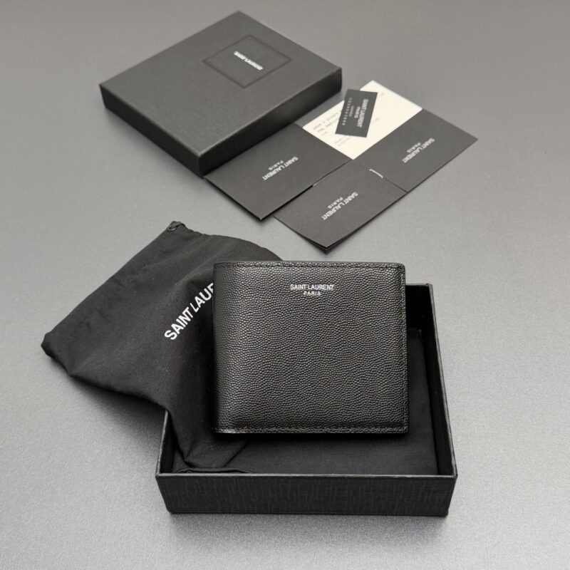YSL LAURENT 横款粒面皮革钱包 编号: 534638  黑色球纹