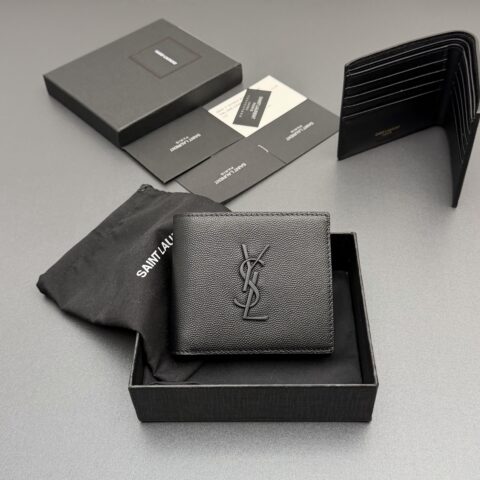 YSL TINY LE CASSANDRE横款粒面皮革钱包 编号: 453276 黑色球纹/黑扣
