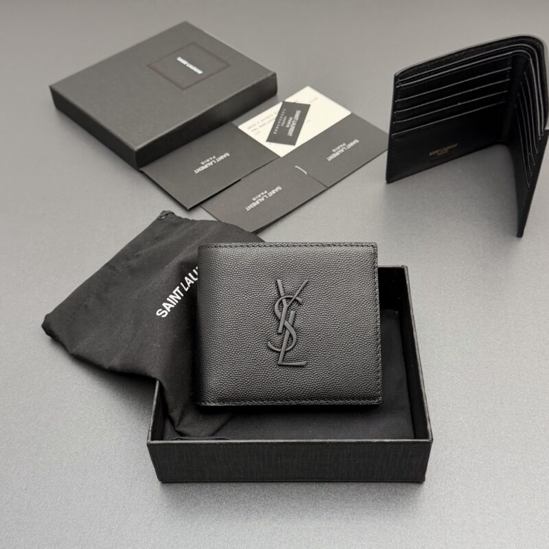 YSL TINY LE CASSANDRE横款粒面皮革钱包 编号: 453276 黑色球纹/黑扣