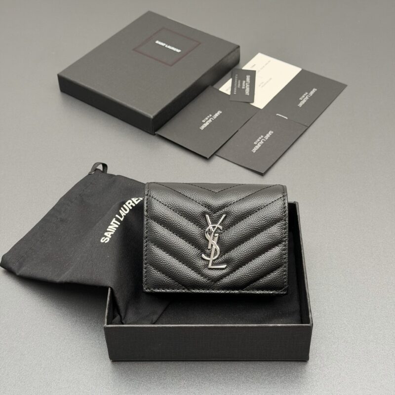 YSL MATELASSE短款粒面壓印皮革卡包 编号:530841 黑色球纹/黑扣