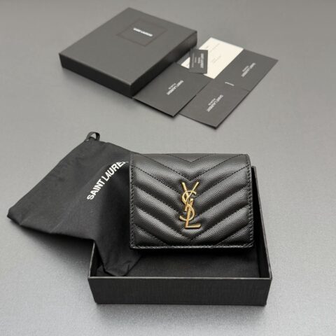 YSL MATELASSE短款粒面壓印皮革卡包 编号:530841 黑色球纹/金扣