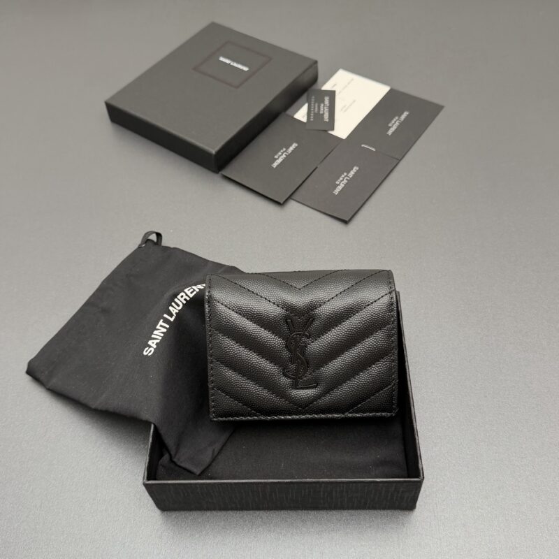 YSL MATELASSE短款粒面壓印皮革卡包 编号:530841 黑色球纹/黑扣