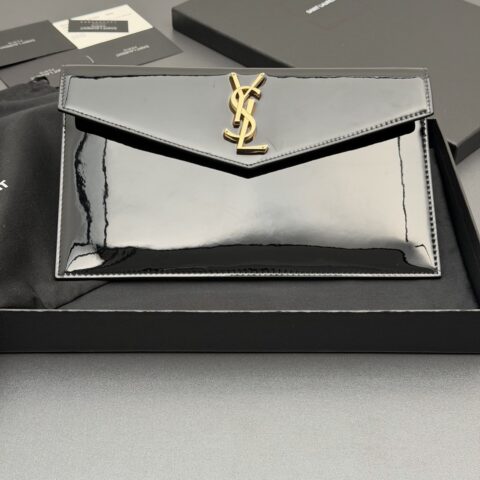 YSL UPTOWN漆皮皮革手拿包 编号: 565739 黑色漆皮/金扣