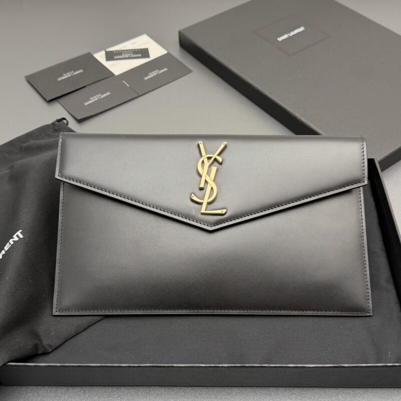 YSL UPTOWN光滑皮革手拿包 编号: 565739 黑色平纹/金扣