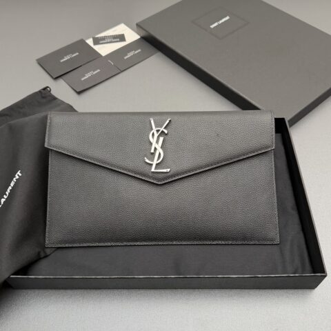 YSL UPTOWN粒面压印皮革手拿包 编号: 565739 黑色球纹/银扣