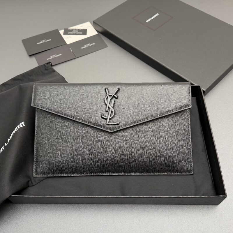YSL UPTOWN粒面压印皮革手拿包 编号: 565739 黑色球纹/黑扣