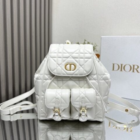 DIOR 双肩背包白色羊皮革超大藤格纹 型号：6301 白色大号
