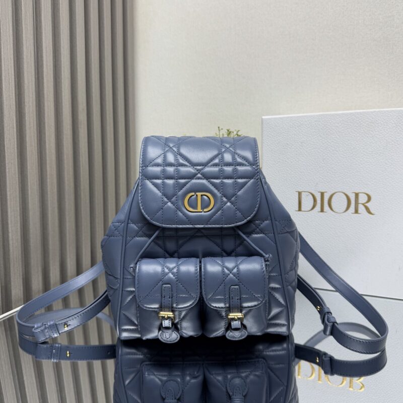 DIOR Caro 双肩背包蓝色羊皮革超大藤格纹 型号:6301