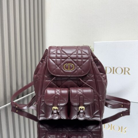 DIOR Caro 双肩背包酒红色羊皮革超大藤格纹 型号:6301