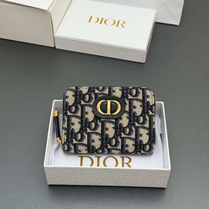 DIOR Montaigne Voysgeur小拉链包系列 型号：S2155  提花藍/小牛皮
