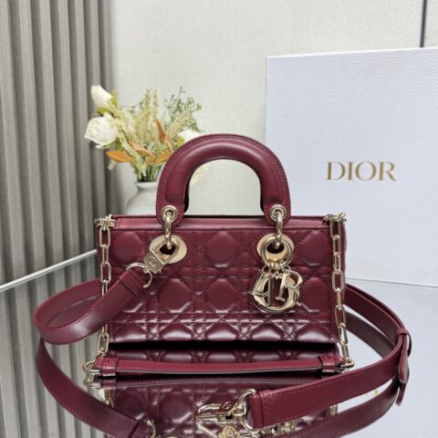 DIOR LADY D-JOY 手袋「枣红色小羊皮」型号：0613 小号
