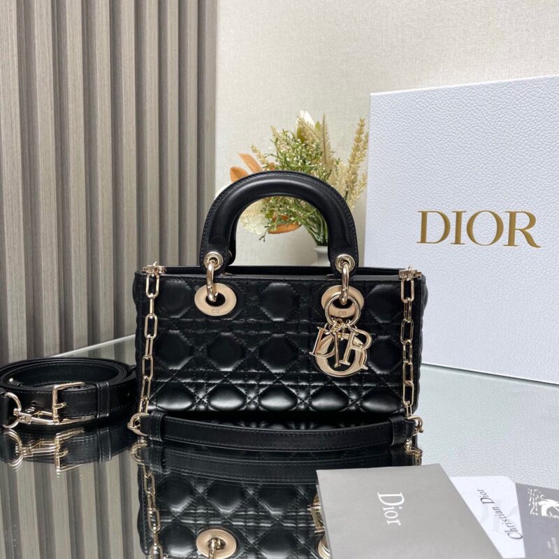 DIOR  LADY D-JOY 手袋「黑色小羊皮」型号：0613小号