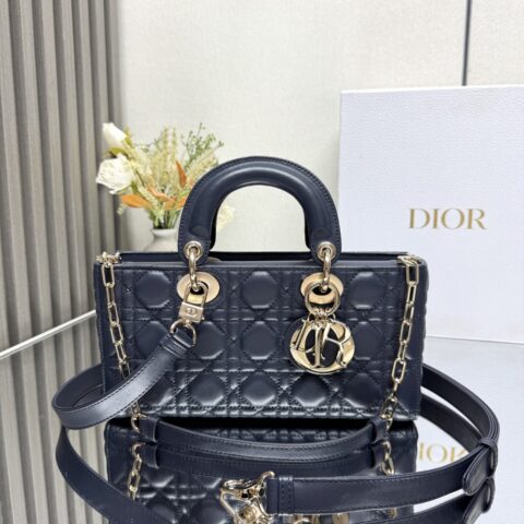 DIOR  LADY D-JOY 手袋「深蓝色小羊皮」型号：0540  中号