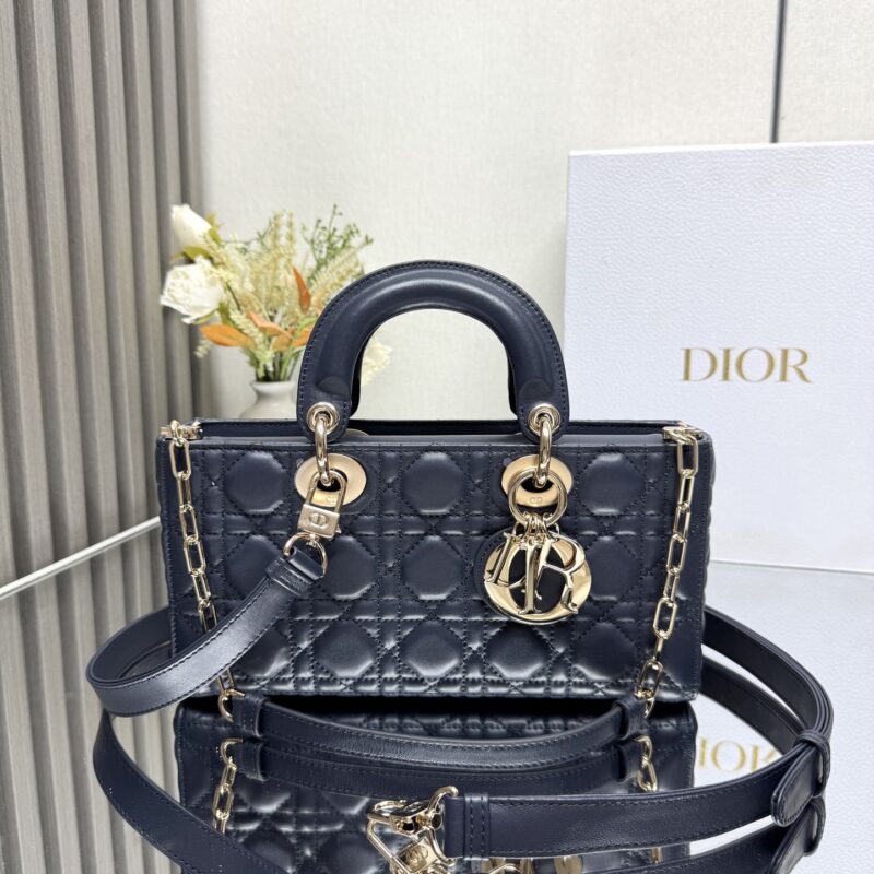 DIOR  LADY D-JOY 手袋「深蓝色小羊皮」型号：0540  中号