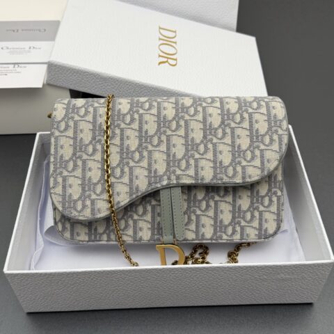 DIOR 中号马鞍包链条包系列 型号:S5907 提花灰/小牛皮