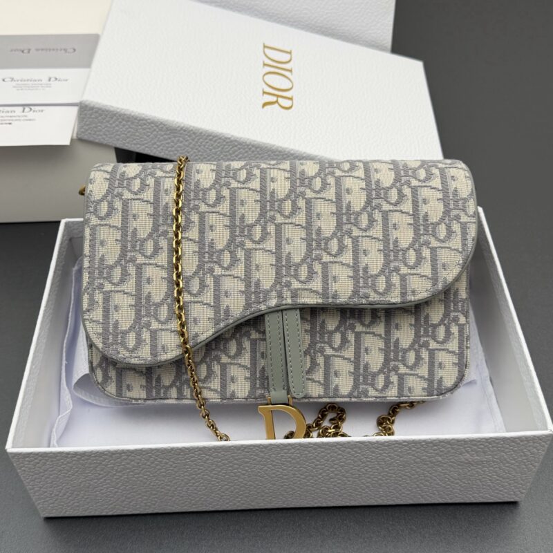 DIOR 中号马鞍包链条包系列 型号:S5907 提花灰/小牛皮