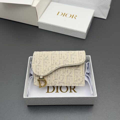 DIOR Bloom马鞍卡夹系列 型号：S5611  提花白/小牛皮