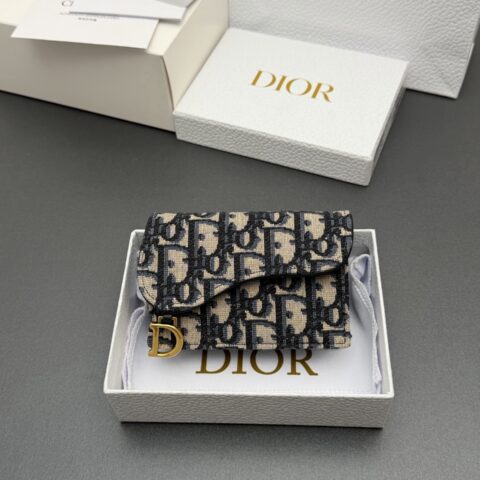 DIOR Bloom马鞍卡夹系列 型号：S5611  提花藍/小牛皮