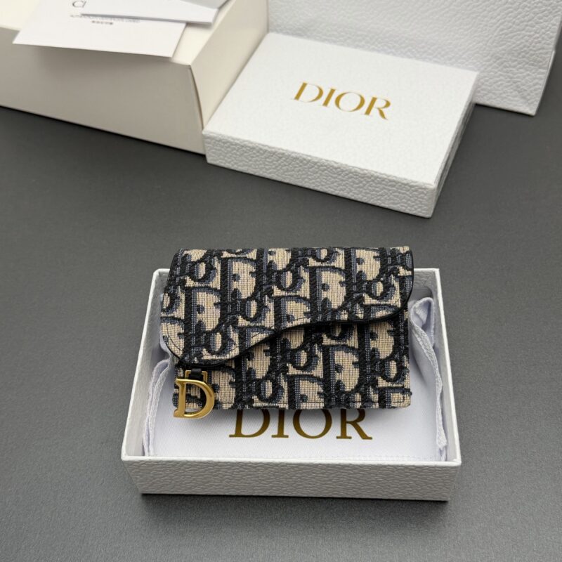 DIOR Bloom马鞍卡夹系列 型号：S5611  提花藍/小牛皮