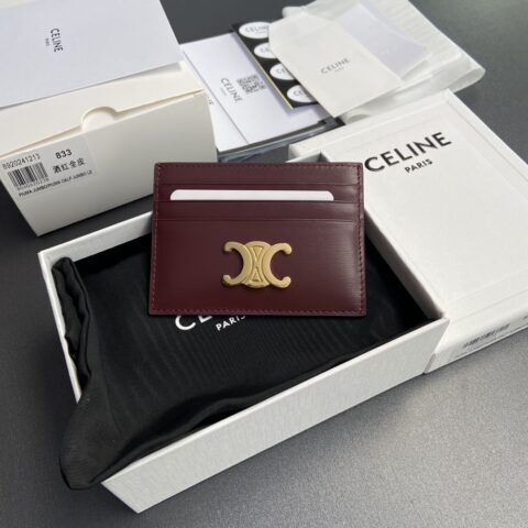 CELINE TRIOMPHE亮泽牛皮革卡包 编号:10L832CQH.04LU833 833酒紅全皮
