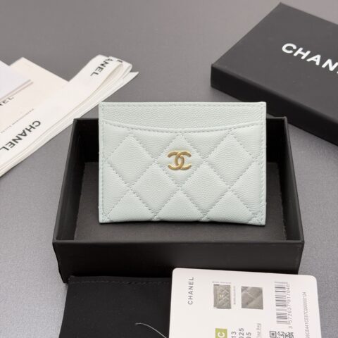 CHANEL 小香卡包系列 编号:0213 浅蓝色球纹金色五金