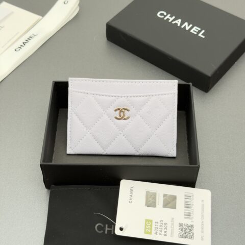 CHANEL 小香卡包系列 编号:0213 浅紫色球纹金色五金