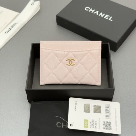 CHANEL 小香卡包系列 编号:0213   浅粉色球纹金色五金