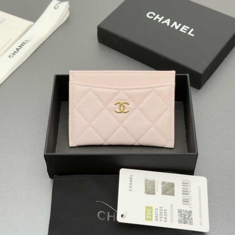 CHANEL 小香卡包系列 编号:0213   浅粉色球纹金色五金