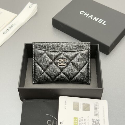 CHANEL 小香卡包系列 编号:0213 黑色球纹银色五金