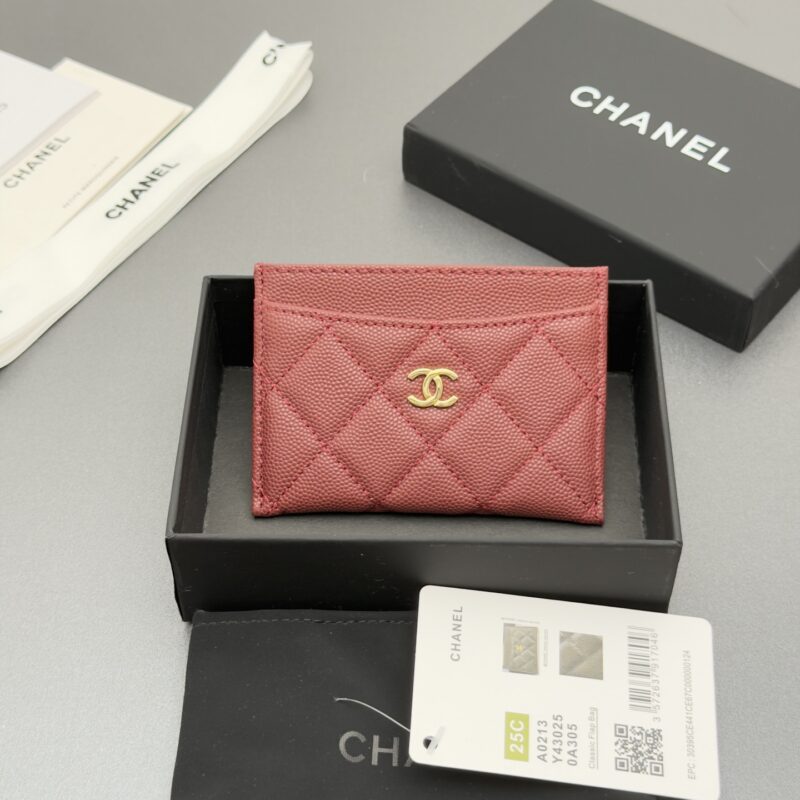 CHANEL 小香卡包系列 编号:0213 酒红色球纹金色五金
