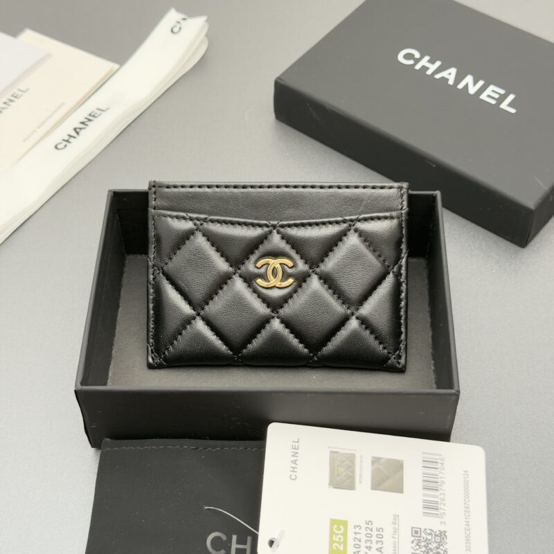 CHANEL 小香卡包系列 编号:0213 黑色羊皮金色五金