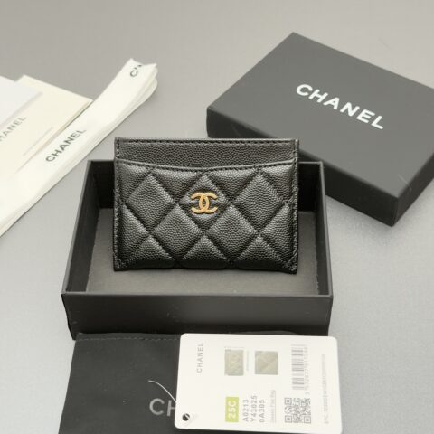 CHANEL 小香卡包系列 编号:0213   黑色细球纹金色五金