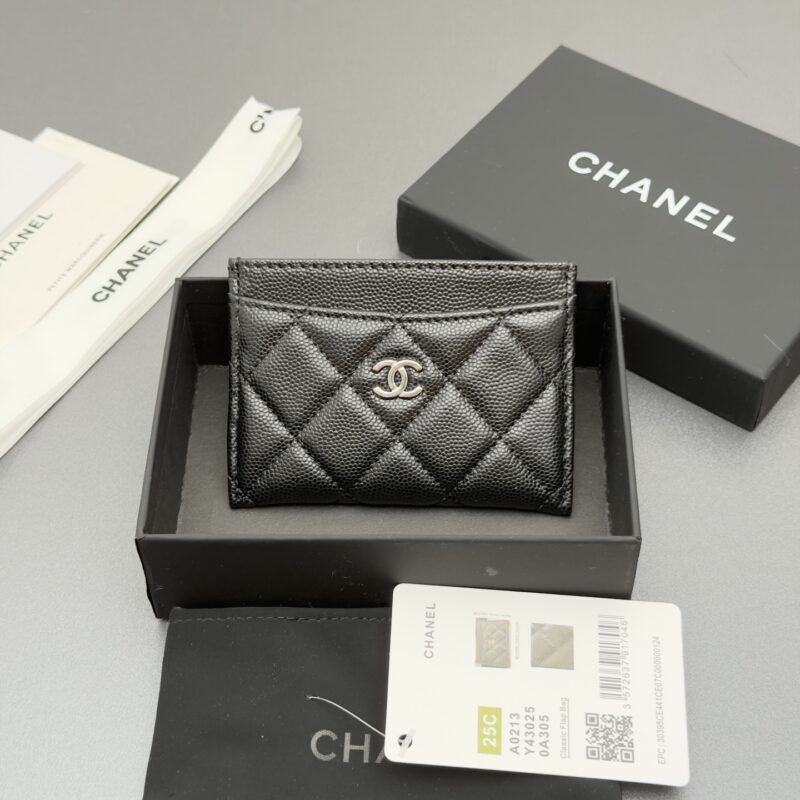 CHANEL 小香卡包系列 编号:0213 黑色细球纹银色五金
