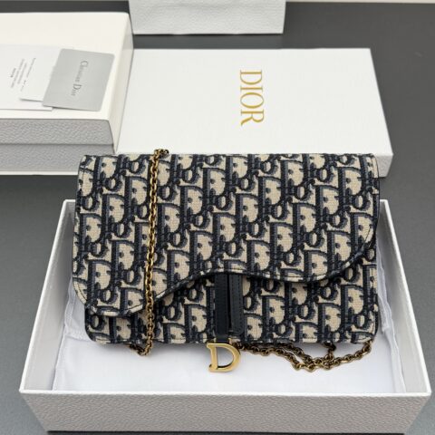 DIOR 中号马鞍包链条包系列 型号:S5620 提花蓝/小牛皮