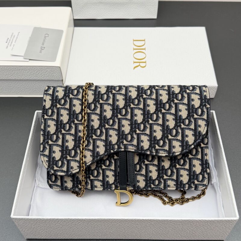 DIOR 中号马鞍包链条包系列 型号:S5620 提花蓝/小牛皮