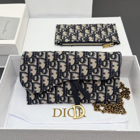 DIOR 小号马鞍包链条包系列 型号:S5614 提花蓝/小牛皮