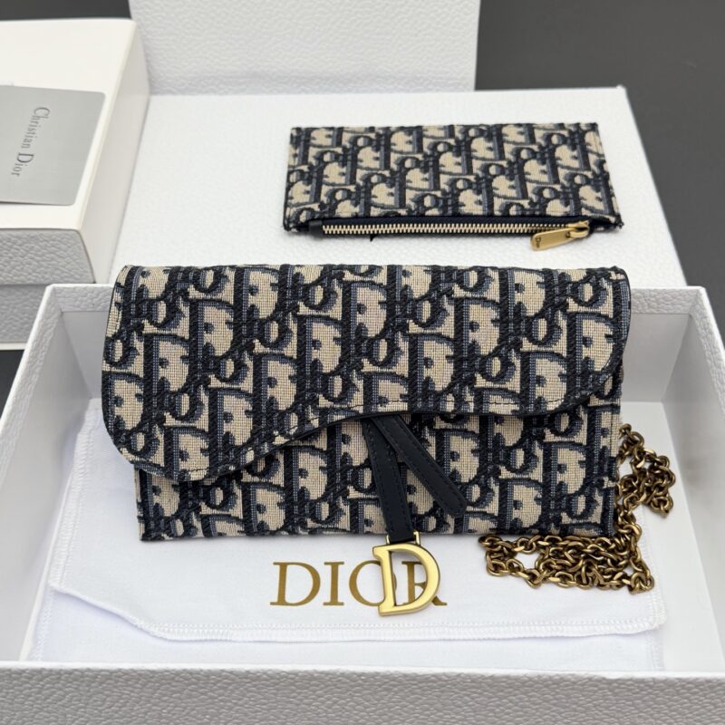 DIOR 小号马鞍包链条包系列 型号:S5614 提花蓝/小牛皮